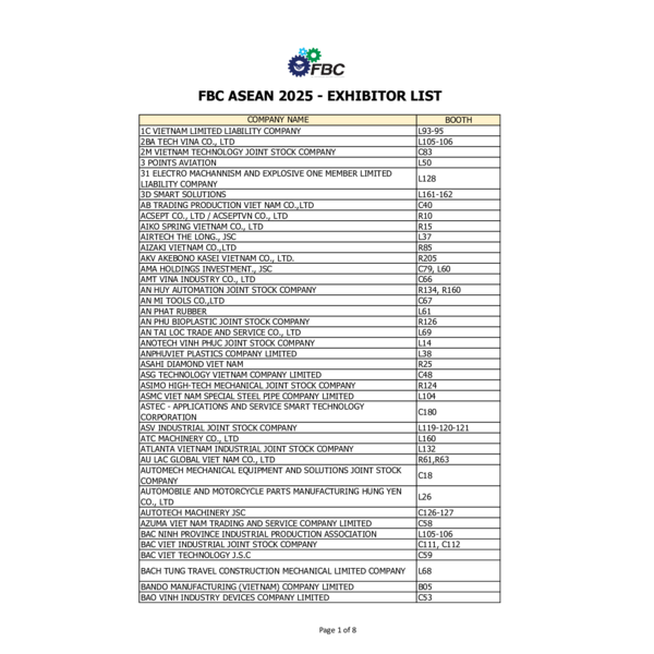 FBC ASEAN 2025 - EXHIBITOR LIST