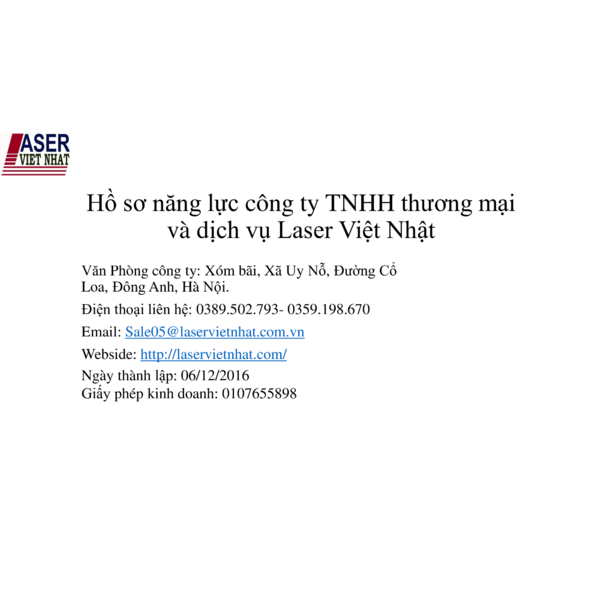 Công ty TNHH thương mại và dịch vụ Laser Việt Nhật