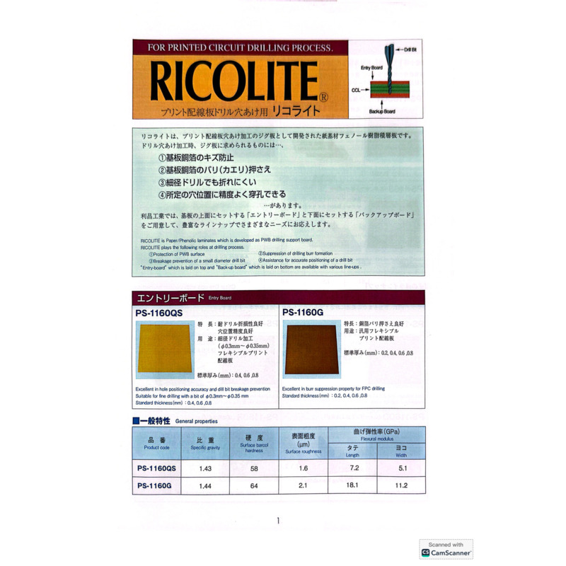 Ricolite-Dùng cho gia công khoan bản mạch PCB