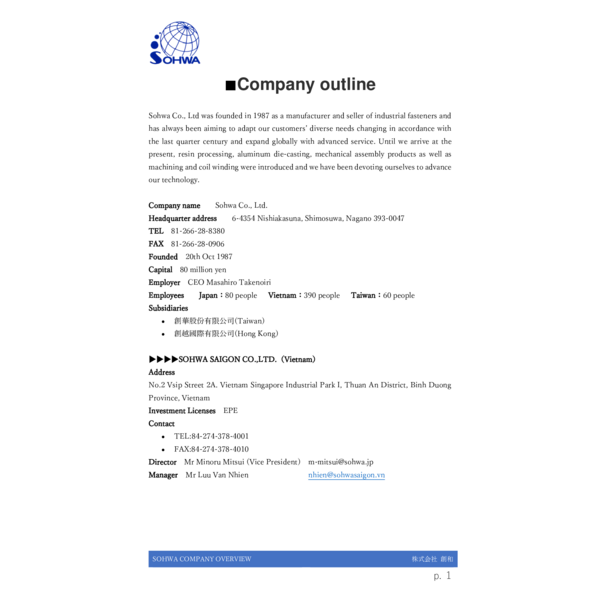 SOHWA - COMPANY PROFILE