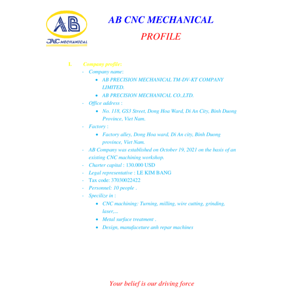 AB CNC MECHANICAL - COMPANY PROFILE