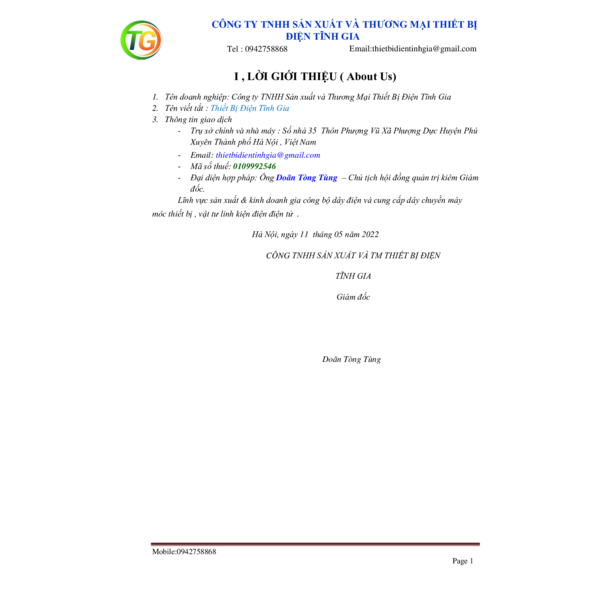 TINH GIA - COMPANY PROFILE
