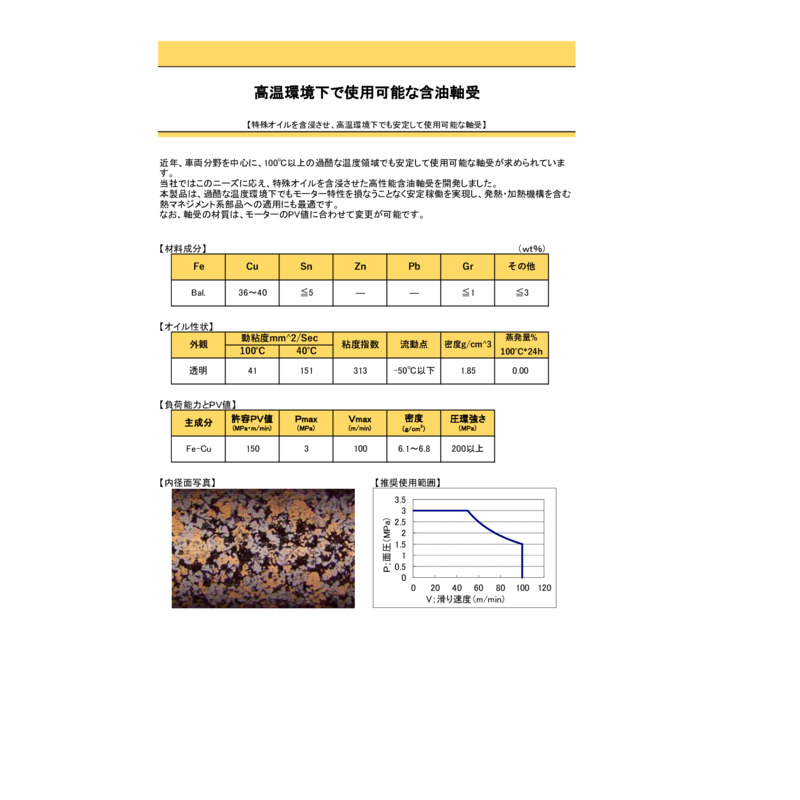 高温環境下で使用可能な含油軸受