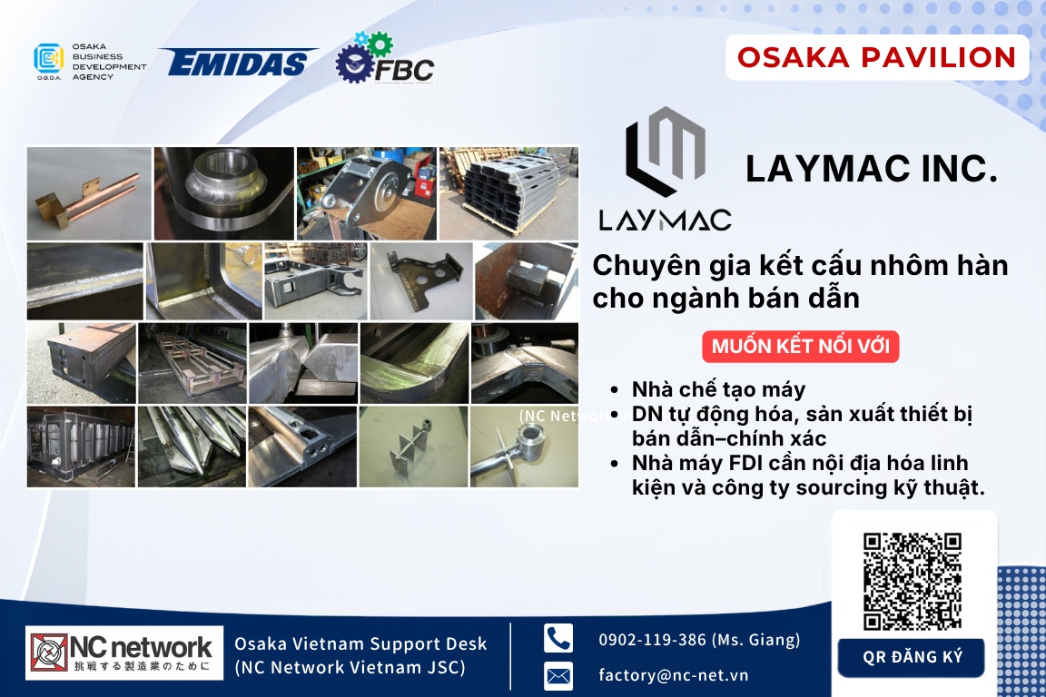[OSAKA PAVILION – FBC ASEAN 2026] LAYMAC INC. – Gia Công, Hàn Kim Loại Và Chế Tạo Máy Cấp Phôi Tự Động