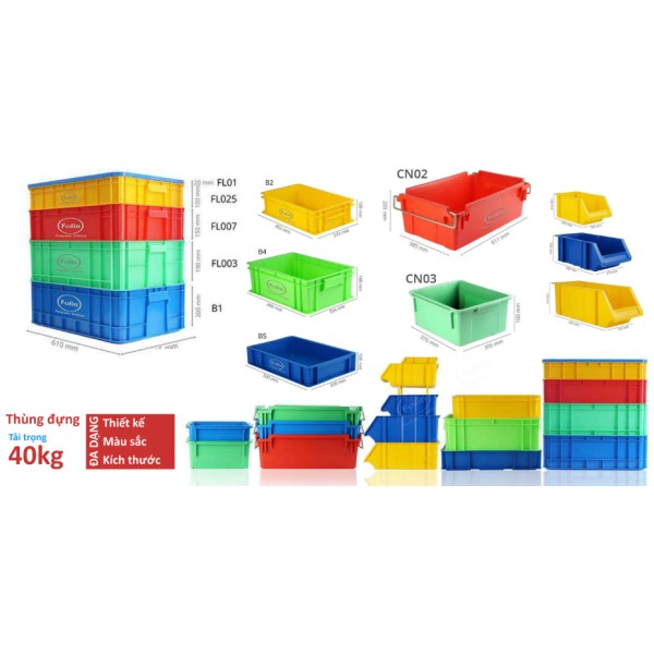 Industrial trays, containers
