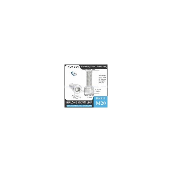 DIN912 – M20 Hexagon bolt, countersunk head, stamped, stainless steel 304