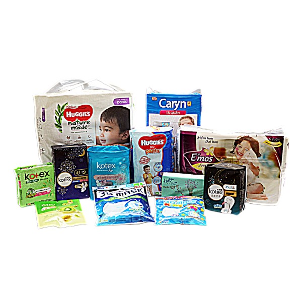 Packaging for diapers, sanitary napkins,