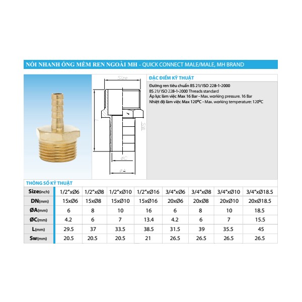 MH Male Thread Flexible Hose Quick Connector