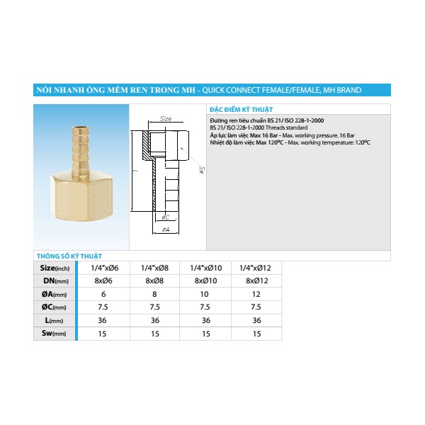 MH Female Thread Quick Coupling for Flexible Hose