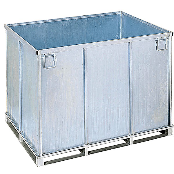 Convenient disassembled steel pallet box - holds goods, agricultural products,...