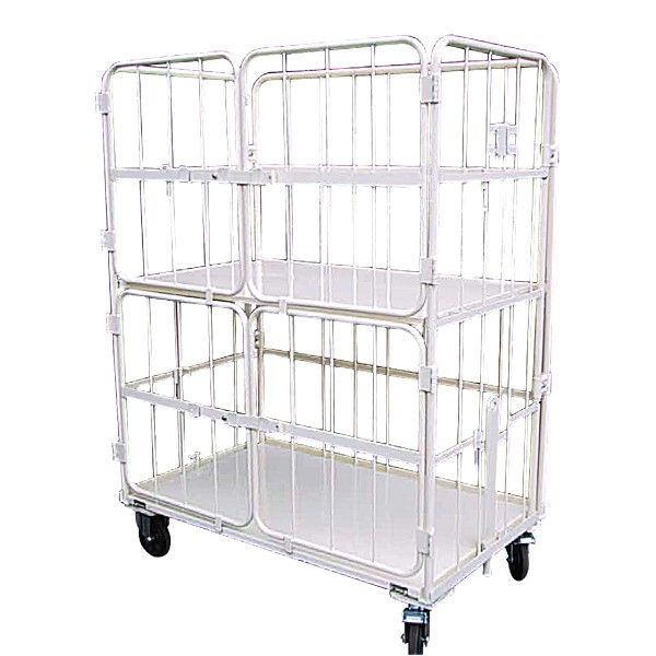 Foldable two-tier steel trolley - Used in hotels, restaurants, logistics cargo transport